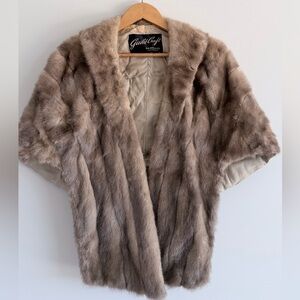 Vtg Guild Craft Mink Fur Stole Jacket Brown ShortSleeve Open Front Handmade XS-M